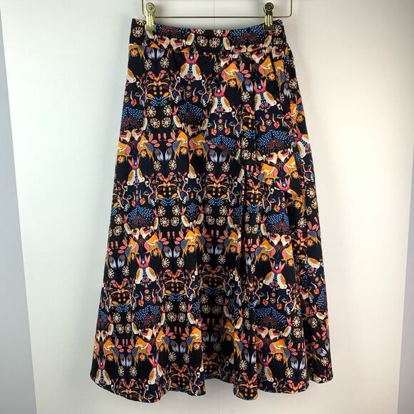 Anthropologie Eva Franco Whimsy Woodland Flora Fauna Pattern Midi Skirt Size 4 - Picture 3 of 12